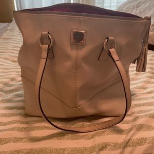 Off white large Dooney & Burke Tote, red interior lining